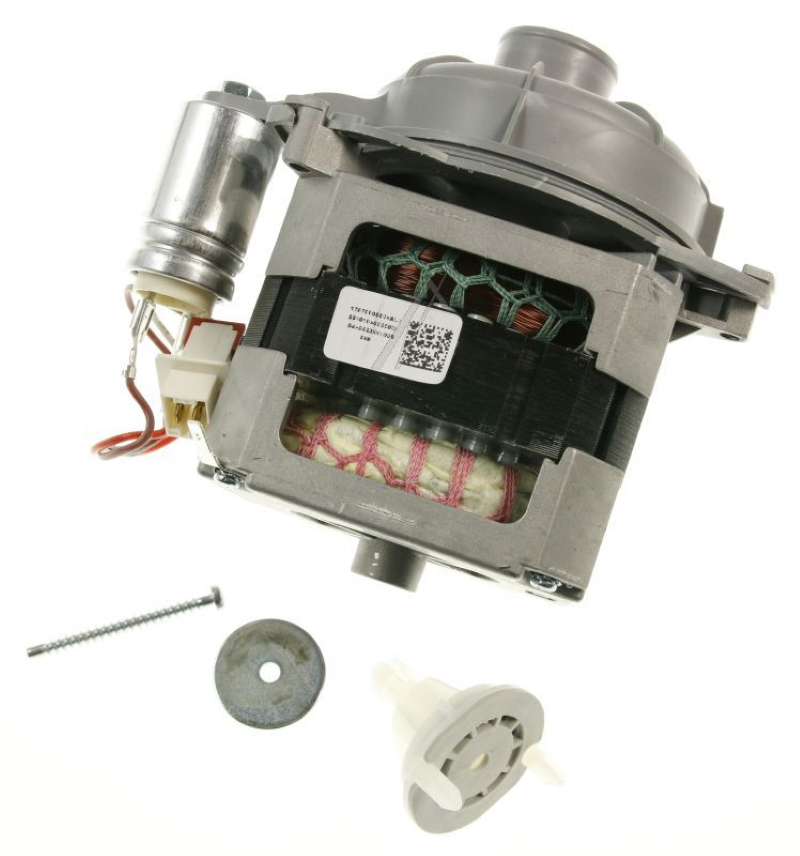 Bauknecht Motor Spray Pump C00865691, Haushaltsgerät Ersatzteil, Nahaufnahme des Pumpenmotors in Originalverpackung