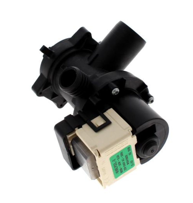 Bauknecht C00311532 Abflusspumpe für Waschmaschine, sichtbar mit Schläuchen und elektrischen Anschlüssen.