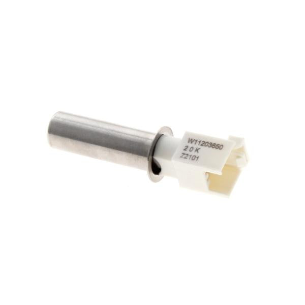 Bauknecht Sensor Temperaturfühler NTC 481010906691, zeigt den schwarzen Temperaturfühler mit Kabel und Stecker.