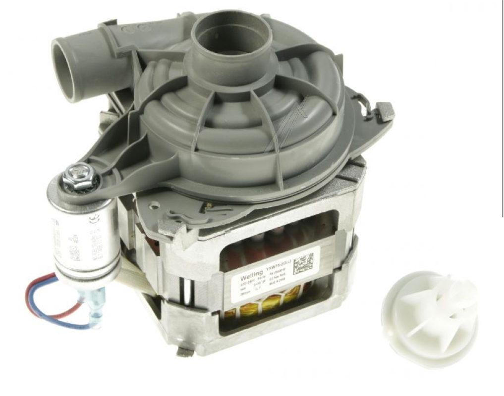Original Beko IC-26225 Umwälzpumpe 90W für Bauknecht, mit Modellnummer 1740704500, sichtbare Pumpe mit Kabel und Anschlüssen