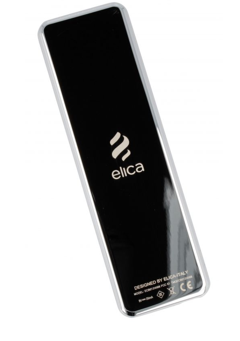 Weiße Elica Fernbedienung für Küchenlüfter, mit Tasten und Display, passend für Elica Geräte, bequem in der Hand liegend