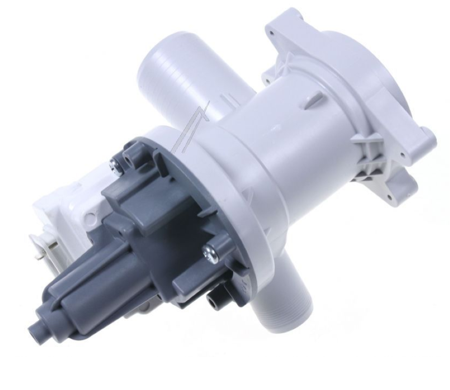 Original Hisense Ablaufpumpe HK2023492 für Waschmaschine, sichtbar mit Schlauch und Anschluss.