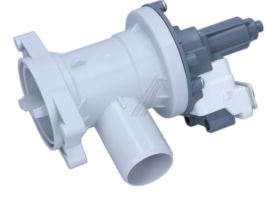 Original Hisense Ablaufpumpe HK2023492 für Waschmaschine, sichtbar mit Schlauchanschlüssen und Pumpenkörper.