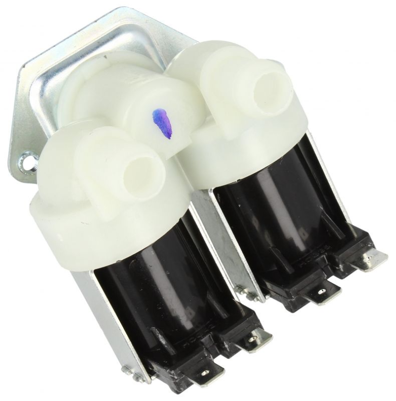 Originales Midea Wassereinlaufventil, detailliertes Bild des Wasseranschlusses und Ventilmechanismus in weißer Ausführung