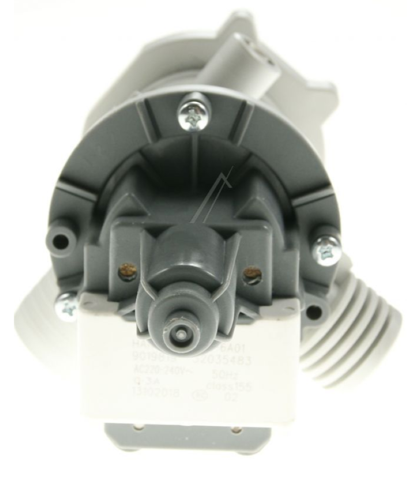 Original Vestel Pumpe (HANYU-12 mm) 32035483 für Haushaltsgeräte, weiße Kunststoffpumpe in Nahaufnahme