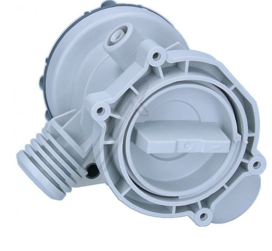 Vestel Pumpe HANYU 12 mm, original Ersatzteil, sichtbar mit rotem Gehäuse und Anschlüssen, für Haushaltsgeräte.