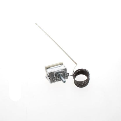 Original Bauknecht Thermostat 480121100077 für Whirlpool und Indesit, zeigt das Bauteil mit Anschlüssen und Kennzeichnungen.