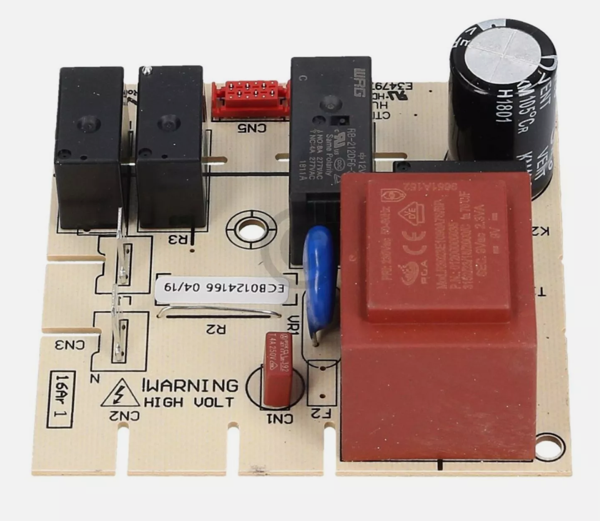 Elica PWR BRD.EM.TC 4V 230V +VARIS ECB0124166 Original, elektrische Steuerplatine mit Anschlüssen, Nahaufnahme