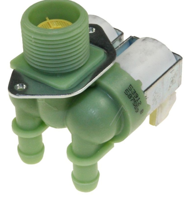 Doppelpaneel Elektroventil von Gorenje, Originalteil, für Haushaltsgeräte, gut sichtbar mit Anschlussstücken.