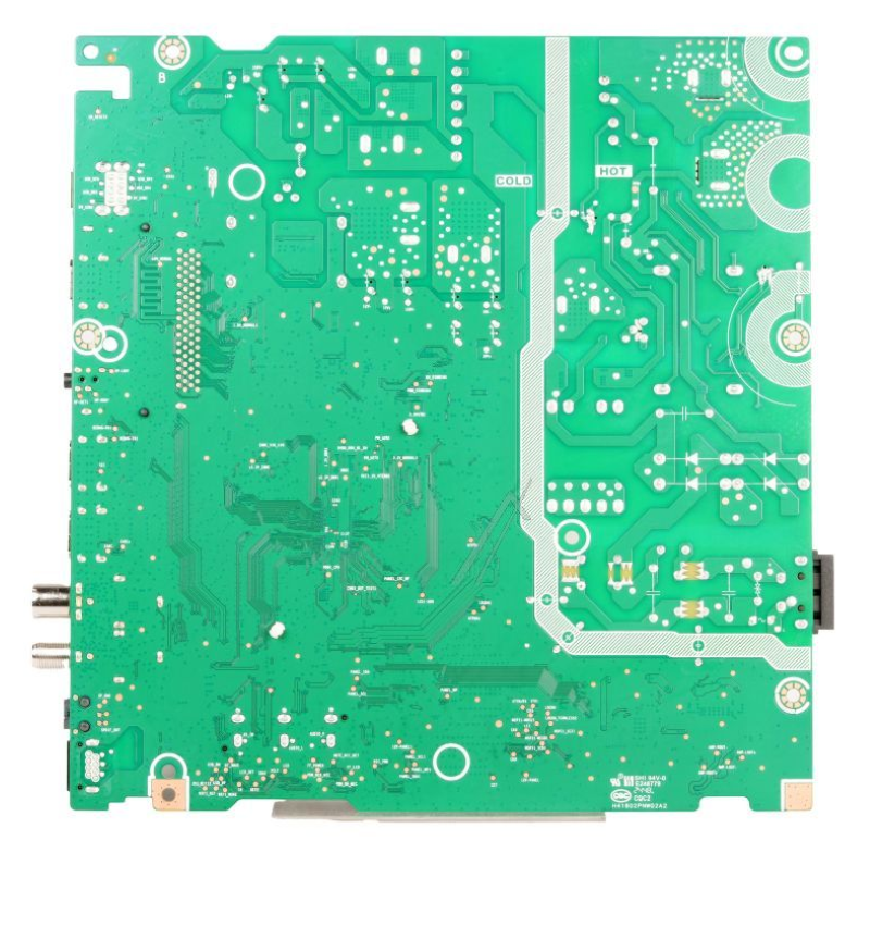 Originales Hisense Gorenje Mainboard HT410962 mit elektronischen Komponenten, sichtbar auf einem PCB mit Anschlüssen.