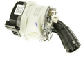 Original Hisense Gorenje Umwälzpumpe BLDC 718007, technische Ansicht der Pumpe mit Anschlussdetails, schwarzes Gehäuse