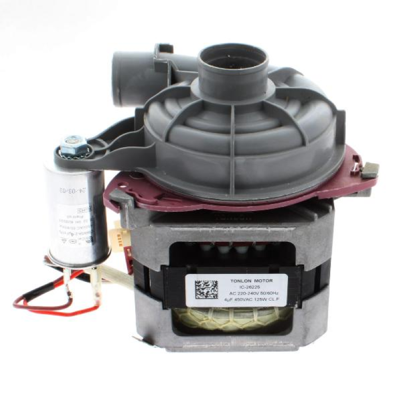 Bauknecht Beko Umwälzpumpe 90W, original Ersatzteil, zeigt die Pumpe mit Kabelanschluss und technischen Details.
