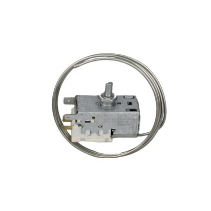 Original Bauknecht Kühlschrankthermostat 4502011100, Modell C00864891, zeigt das Thermostat mit Einstellknopf und Kabel.