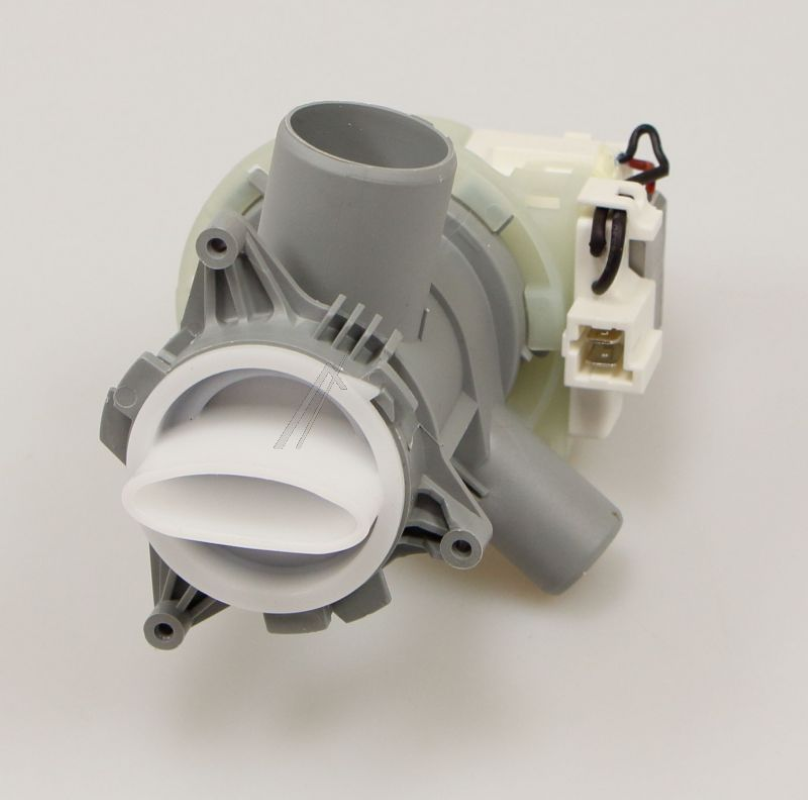 Original Bauknecht Beko Laugenpumpe C00912661 für Waschmaschine, sichtbare Pumpe mit Schlauch und Anschluss.