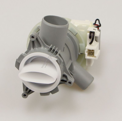 Original Bauknecht Beko Laugenpumpe C00912661 für Waschmaschine, sichtbare Pumpe mit Schlauch und Anschluss.