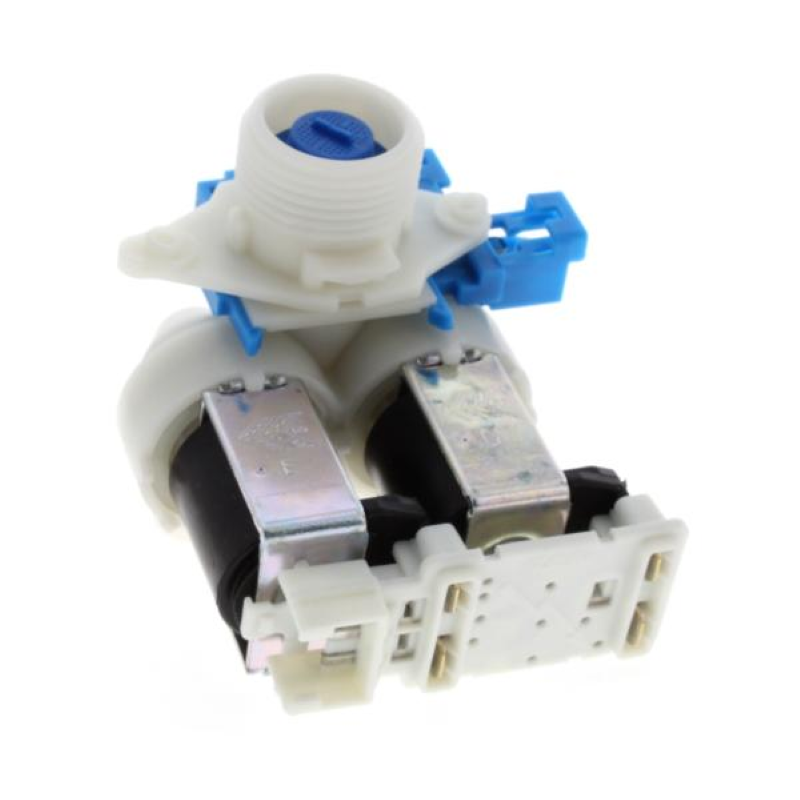 Original Bauknecht Beko Magnetventil C00374790, für Waschmaschinen, sichtbares Ventil mit Anschlussstück auf dem Bild