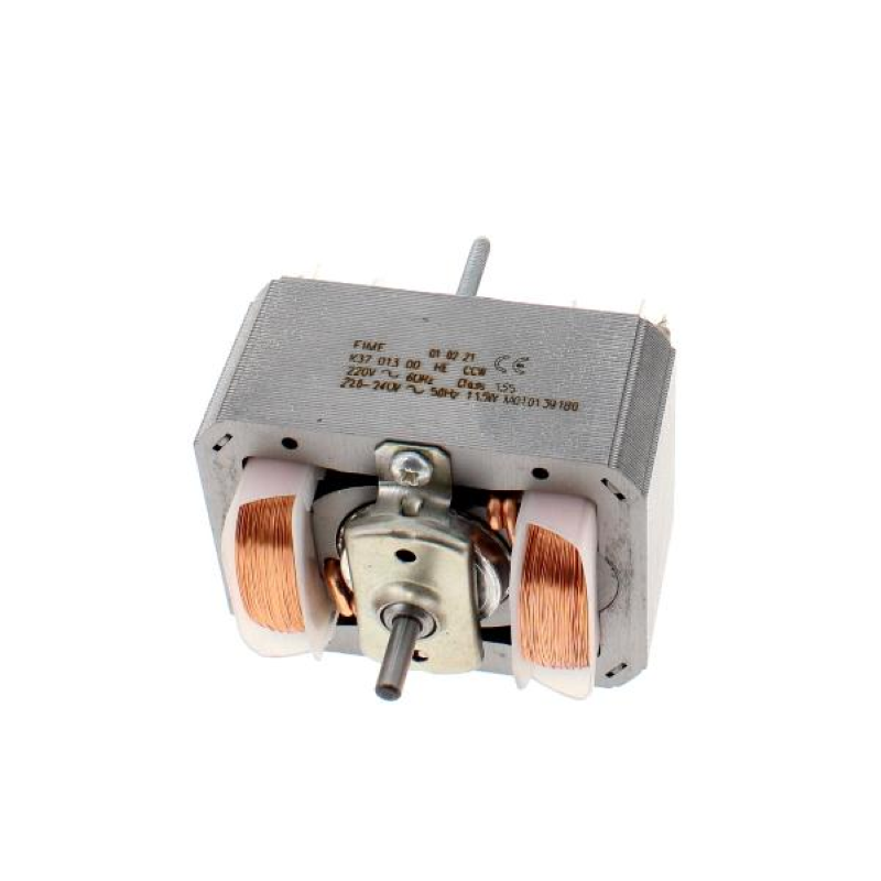 Bauknecht Beko Motor K37 013 00 HE, elektrischer Motor für Haushaltsgeräte, Nahaufnahme des schwarzen Motors mit Typenaufkleber