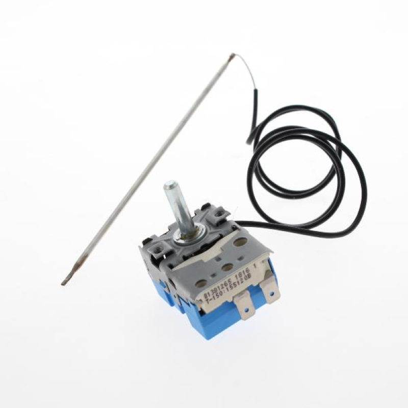 Original Bauknecht Beko Backofen-Thermostat C00376842, zeigt das Bauteil in der Verpackung auf einem weißen Hintergrund.