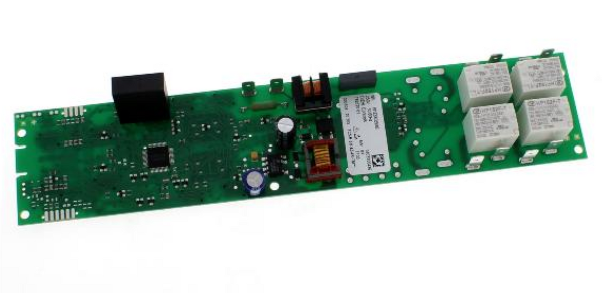 Bauknecht Kontrolleinheit C00313167, sichtbare elektronische Steuerungselemente auf einer weißen Leiterplatte.