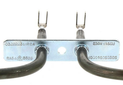 Bauknecht Heizelement Unterhitze 1150W, Original, zeigt das Heizgerät mit schwarzem Gehäuse und Kabelanschluss.