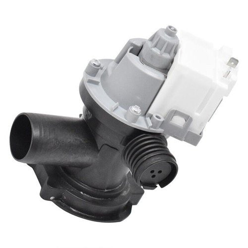 Originale Bauknecht Indesit Ablaufpumpe mit Modellnummer 488000855480, zeigt die Pumpenkomponente vor einem weißen Hintergrund.