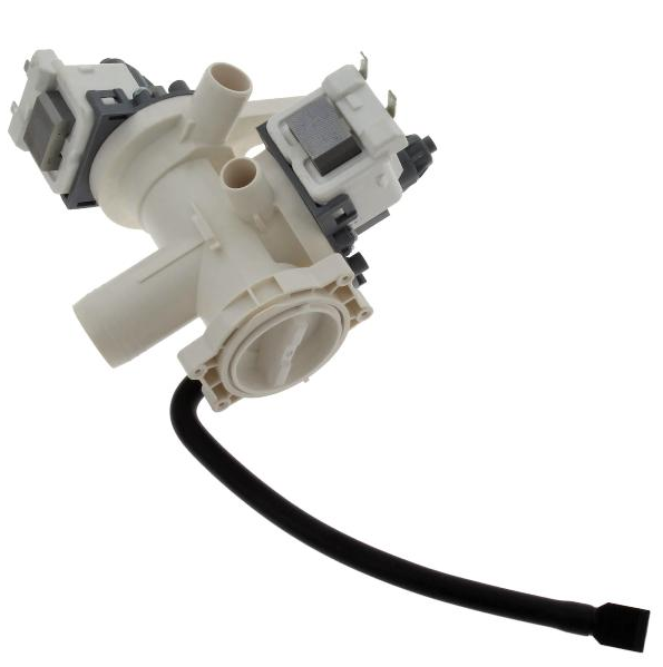 Original Bauknecht Laugenpumpe C00666401 mit Doppelkopf, für Waschmaschinen, sichtbarer Doppelkopf-Ansatz in der Abbildung