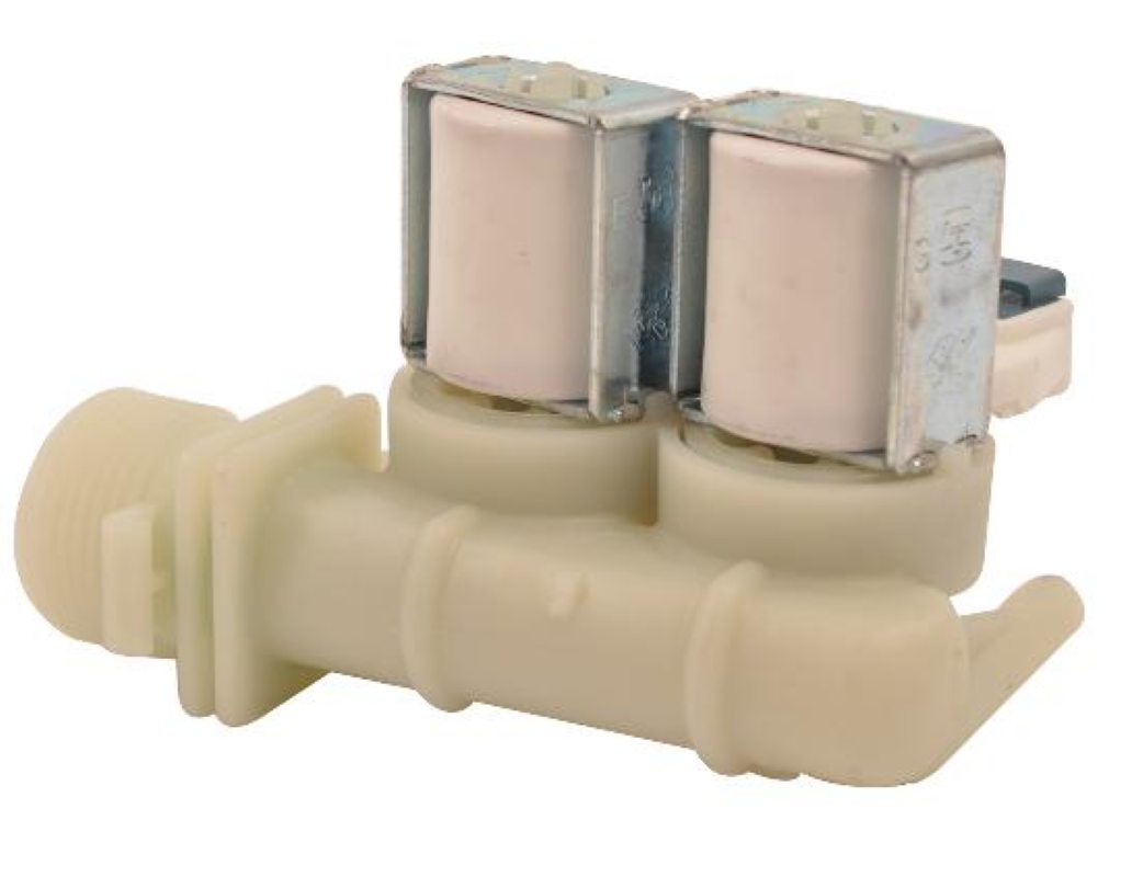 Bauknecht Zweiwegiges Elektroventil, 7 Liter, RST2,5, C00110333, für Haushaltsgeräte, Ansicht des Ventils mit Anschluss.