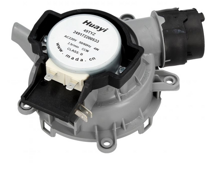 Bauknecht Beko Drehschieber Stellventil an Pumpentopf für Geschirrspüler, Originalteil, zeigt das Ventil und Anschlüsse.