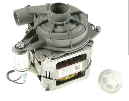 Original Beko IC-26225 Umwälzpumpe 90W für Bauknecht, mit Modellnummer 1740704500, sichtbare Pumpe mit Kabel und Anschlüssen