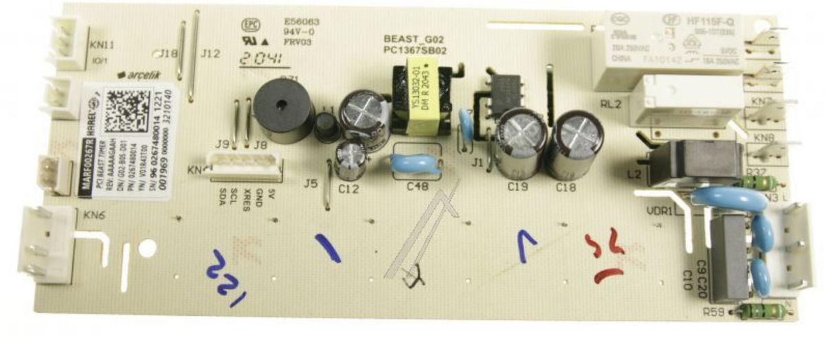 Original Beko Zeitschaltuhr 267480014, kompatibel mit Grundig und Arcelik, zeigt Bedienfeld und Zeitschaltuhr-Mechanismus