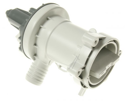 Hisense K1992064 Abflusspumpe für Waschmaschine, B12-6A, zeigt die Ablaufpumpe mit Anschlussstücken und Kabel.