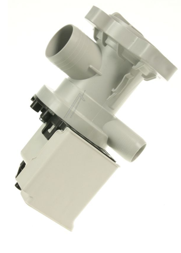 Midea Abflusspumpe für Waschmaschine, TP-65-25-2-39L, zeigt die Pumpe mit Anschlussstücken und Kabel in einer technischen Ansicht.