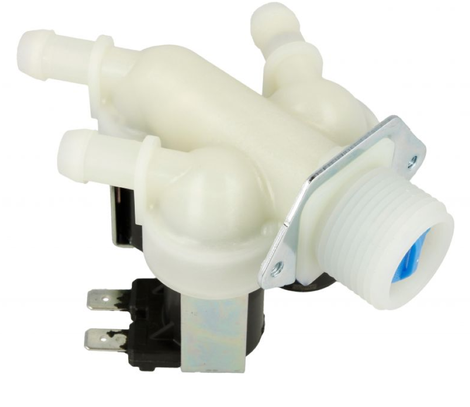 Original Midea FPE 005G Wassereinlaufventil, klar sichtbar mit Anschlussstück, für Wassergeräte, saubere Verarbeitung.