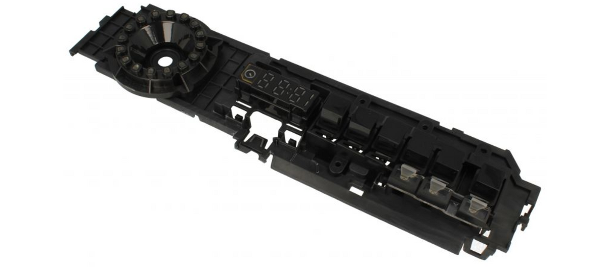 Vestel Waschmaschinen-Tastensatz mit schwarzem PCB-Deckel und Tasten, kompatibel mit T120-BLACK-Modellen.